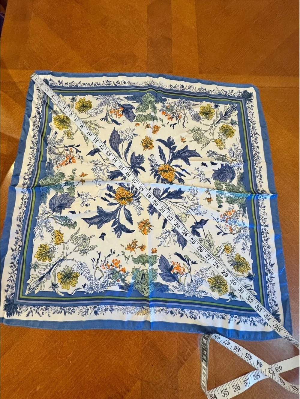 Floral Pattern Square Scarf with Blue Border 287